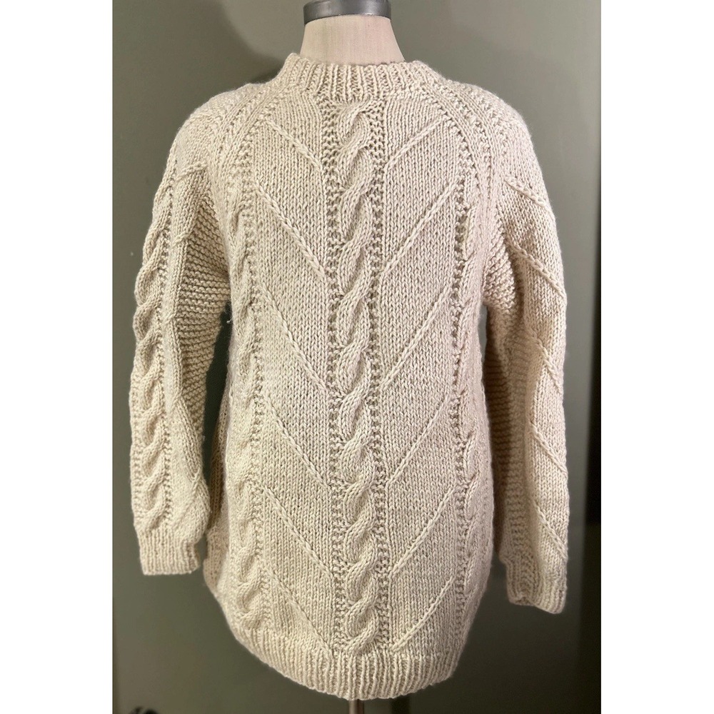 Vtg Bespoke Greek Wool Fisherman 3D Cable Knit Crew Neck Sweater Sz Large